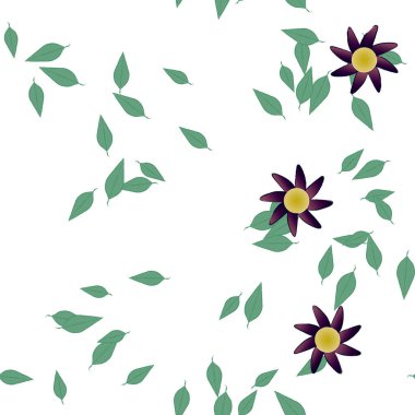 Basit çiçek ve yeşil yapraklı tasarım kompozisyonu, vektör illüstrasyonu