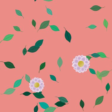 Basit çiçek ve yeşil yapraklı tasarım kompozisyonu, vektör illüstrasyonu