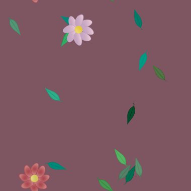 Basit çiçek ve yeşil yapraklı tasarım kompozisyonu, vektör illüstrasyonu