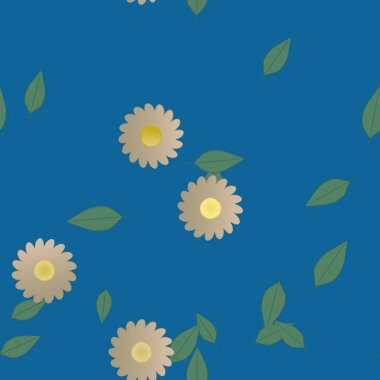 Basit çiçek ve yeşil yapraklı tasarım kompozisyonu, vektör illüstrasyonu