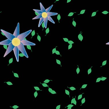 Basit çiçek ve yeşil yapraklı tasarım kompozisyonu, vektör illüstrasyonu