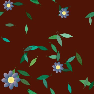 Basit çiçek ve yeşil yapraklı tasarım kompozisyonu, vektör illüstrasyonu