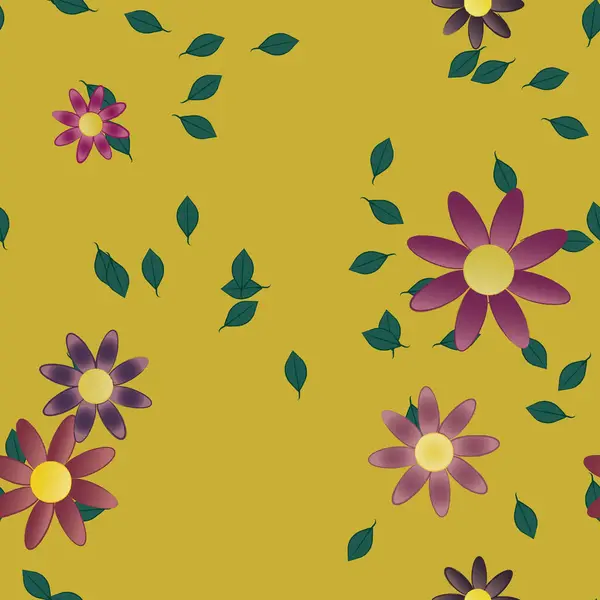 Vector Ilustración Flores Verano Pétalos Con Hojas Fondo Botánico — Archivo Imágenes Vectoriales