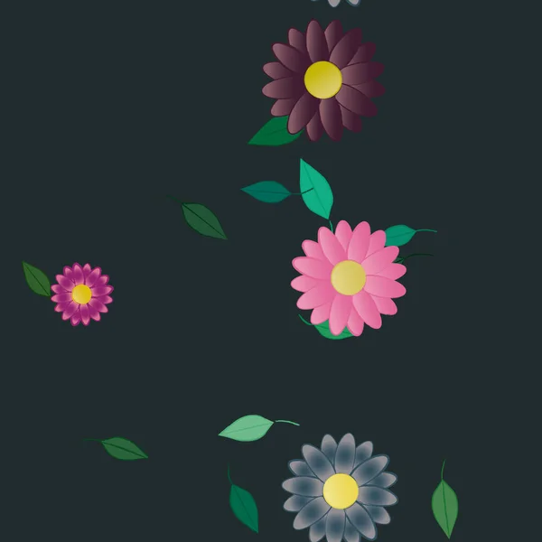 Vektor Illustration Von Sommerblumen Blütenblätter Mit Blättern Botanischer Hintergrund — Stockvektor