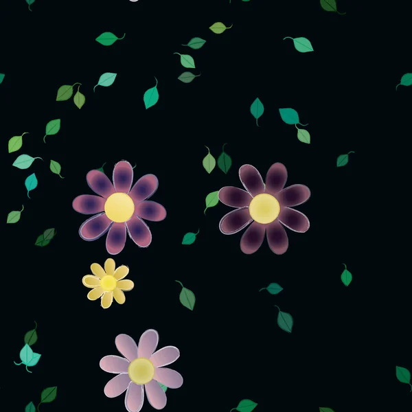 Illustration Vectorielle Pétales Fleurs Été Avec Feuilles Fond Botanique — Image vectorielle