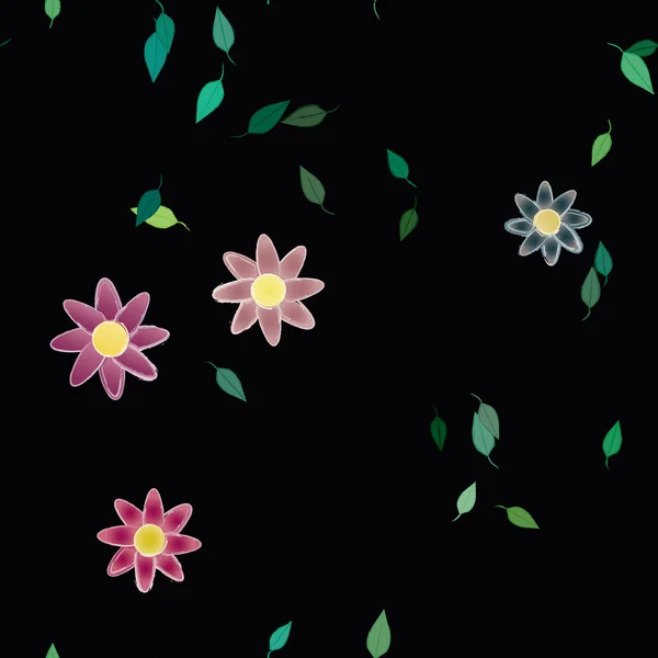 Composición Diseño Con Flores Simples Hojas Verdes Ilustración Vectorial — Vector de stock