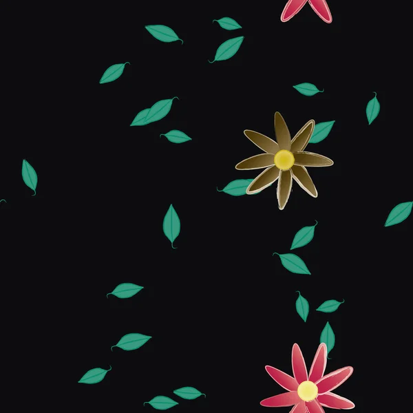 Composition Design Avec Fleurs Simples Feuilles Vertes Illustration Vectorielle — Image vectorielle