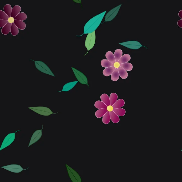 Composição Design Com Flores Simples Folhas Verdes Ilustração Vetorial — Vetor de Stock