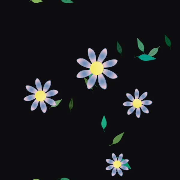 Vector Ilustración Flores Verano Pétalos Con Hojas Fondo Botánico — Archivo Imágenes Vectoriales