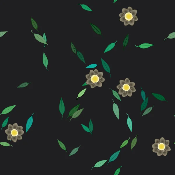 Composition Design Avec Fleurs Simples Feuilles Vertes Illustration Vectorielle — Image vectorielle