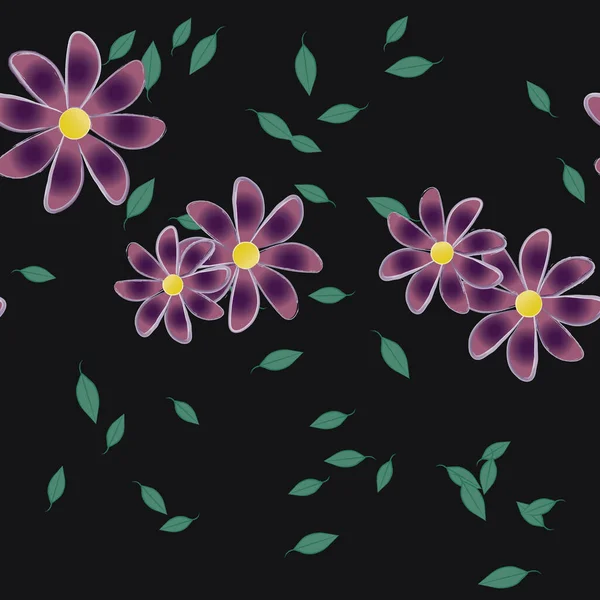 Composition Design Avec Fleurs Simples Feuilles Vertes Illustration Vectorielle — Image vectorielle