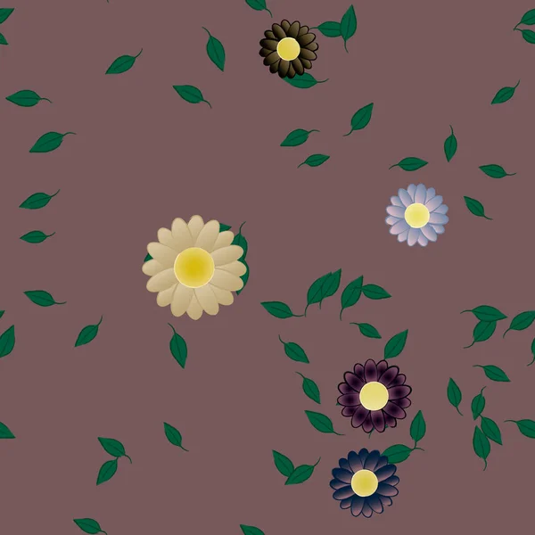 Composición Diseño Con Flores Simples Hojas Verdes Ilustración Vectorial — Archivo Imágenes Vectoriales