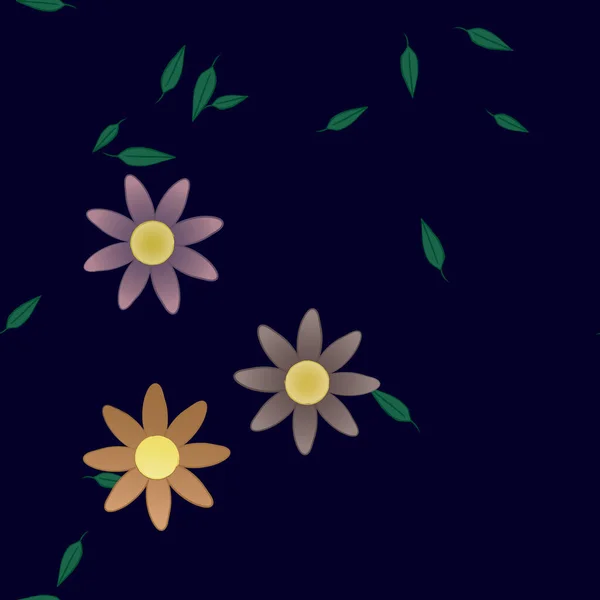 Composition Design Avec Fleurs Simples Feuilles Vertes Illustration Vectorielle — Image vectorielle