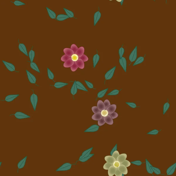 Composición Diseño Con Flores Simples Hojas Verdes Ilustración Vectorial — Vector de stock