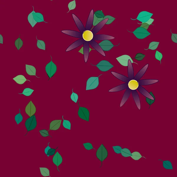 Composición Diseño Con Flores Simples Hojas Verdes Ilustración Vectorial — Vector de stock