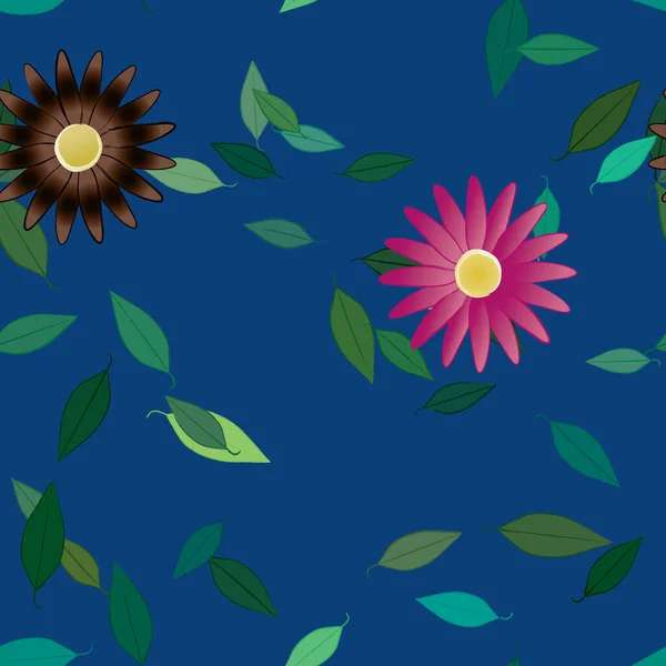 Composición Diseño Con Flores Simples Hojas Verdes Ilustración Vectorial — Archivo Imágenes Vectoriales