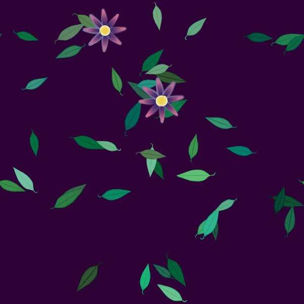 Composición Diseño Con Flores Simples Hojas Verdes Ilustración Vectorial — Vector de stock