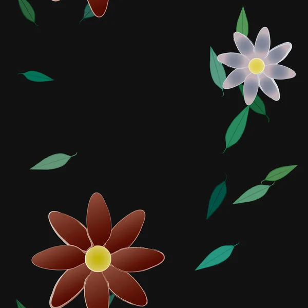 Vector Illustratie Van Zomerbloemen Bloemblaadjes Met Bladeren Botanische Achtergrond — Stockvector