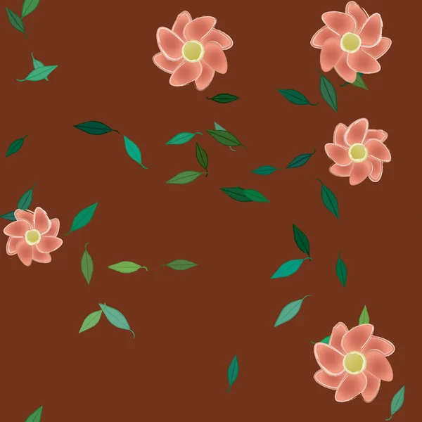 Composição Design Com Flores Simples Folhas Verdes Ilustração Vetorial — Vetor de Stock