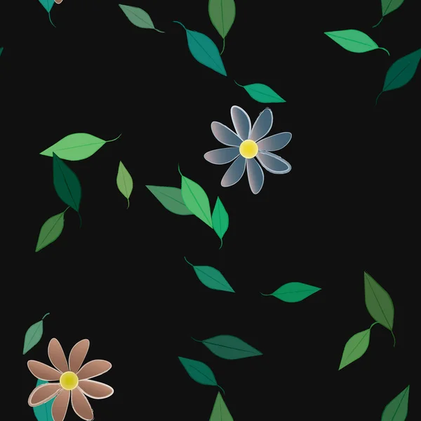 Composition Design Avec Fleurs Simples Feuilles Vertes Illustration Vectorielle — Image vectorielle