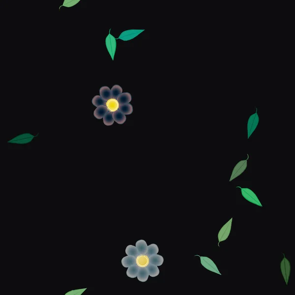 Composição Design Com Flores Simples Folhas Verdes Ilustração Vetorial — Vetor de Stock