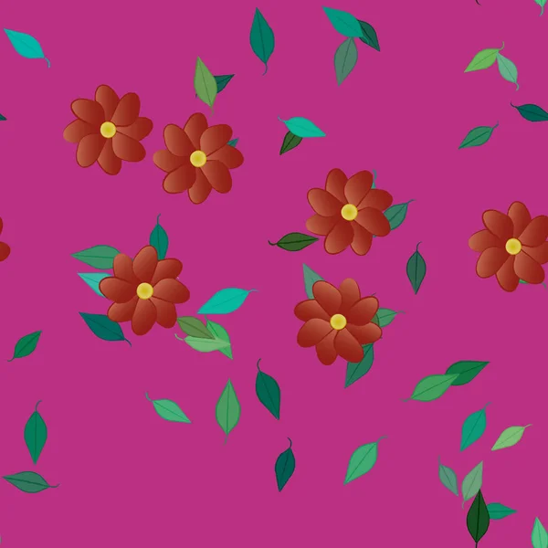 Design Sammansättning Med Enkla Blommor Och Gröna Blad Vektor Illustration — Stock vektor