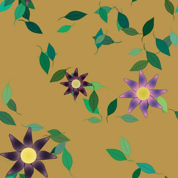 Composition Design Avec Fleurs Simples Feuilles Vertes Illustration Vectorielle — Image vectorielle