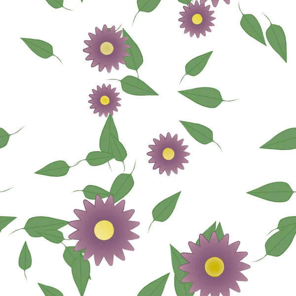 Composición Diseño Con Flores Simples Hojas Verdes Ilustración Vectorial — Archivo Imágenes Vectoriales