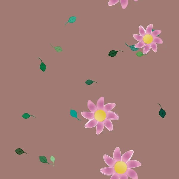 Composición Diseño Con Flores Simples Hojas Verdes Ilustración Vectorial — Archivo Imágenes Vectoriales