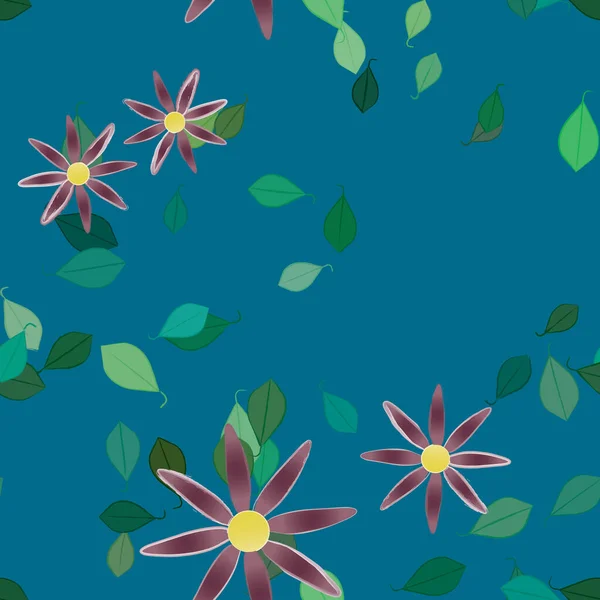 Composição Design Com Flores Simples Folhas Verdes Ilustração Vetorial — Vetor de Stock