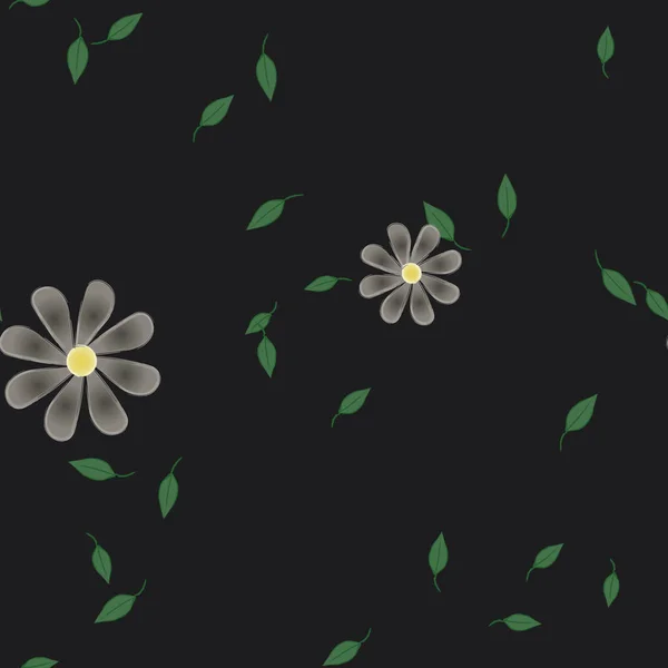 Composición Diseño Con Flores Simples Hojas Verdes Ilustración Vectorial — Vector de stock