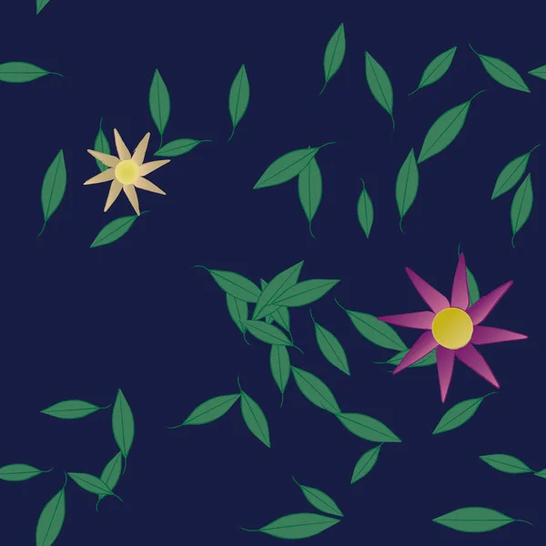 Composition Design Avec Fleurs Simples Feuilles Vertes Illustration Vectorielle — Image vectorielle