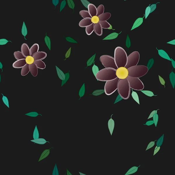 Vector Illustratie Van Zomerbloemen Bloemblaadjes Met Bladeren Botanische Achtergrond — Stockvector