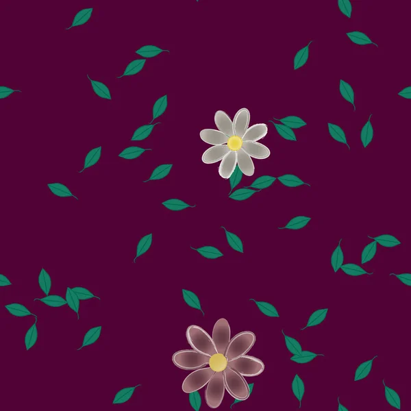 Composição Design Com Flores Simples Folhas Verdes Ilustração Vetorial — Vetor de Stock