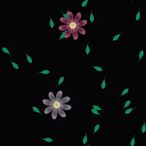 Composition Design Avec Fleurs Simples Feuilles Vertes Illustration Vectorielle — Image vectorielle