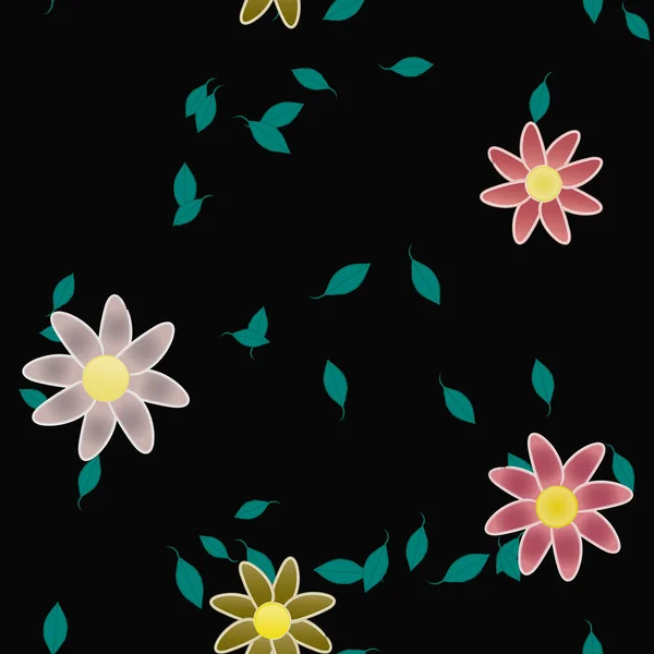 Composição Design Com Flores Simples Folhas Verdes Ilustração Vetorial — Vetor de Stock