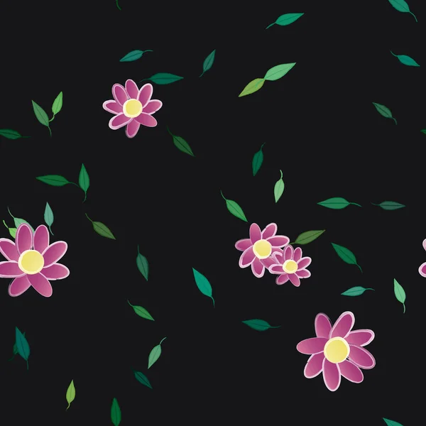 Vector Ilustración Flores Verano Pétalos Con Hojas Fondo Botánico — Vector de stock