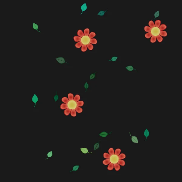 Composición Diseño Con Flores Simples Hojas Verdes Ilustración Vectorial — Archivo Imágenes Vectoriales