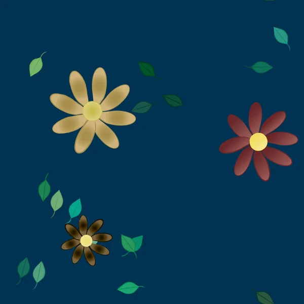 Composition Design Avec Fleurs Simples Feuilles Vertes Illustration Vectorielle — Image vectorielle