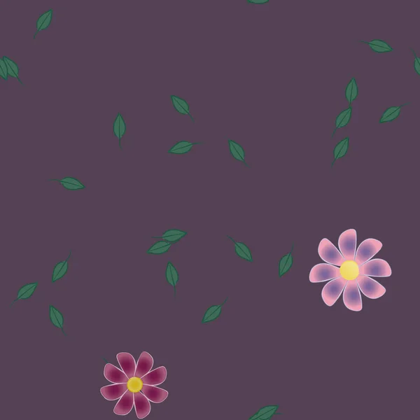 Composición Diseño Con Flores Simples Hojas Verdes Ilustración Vectorial — Vector de stock