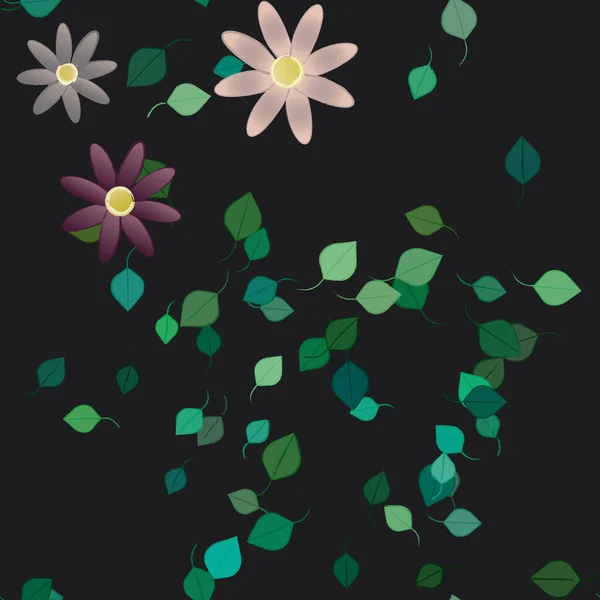 Composição Design Com Flores Simples Folhas Verdes Ilustração Vetorial — Vetor de Stock