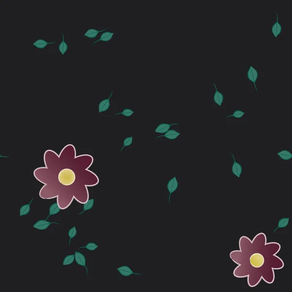 Composición Diseño Con Flores Simples Hojas Verdes Ilustración Vectorial — Archivo Imágenes Vectoriales