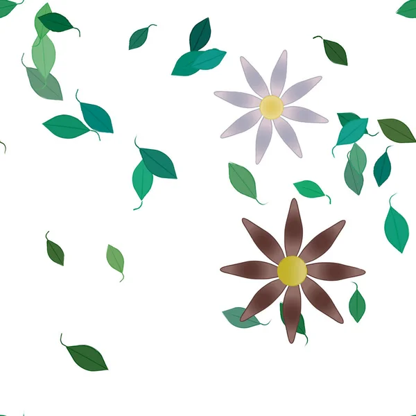 Composição Design Com Flores Simples Folhas Verdes Ilustração Vetorial — Vetor de Stock