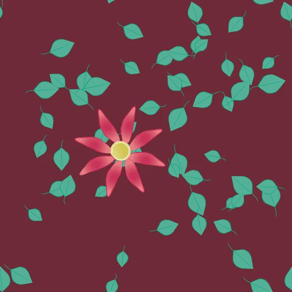 Composición Diseño Con Flores Simples Hojas Verdes Ilustración Vectorial — Vector de stock