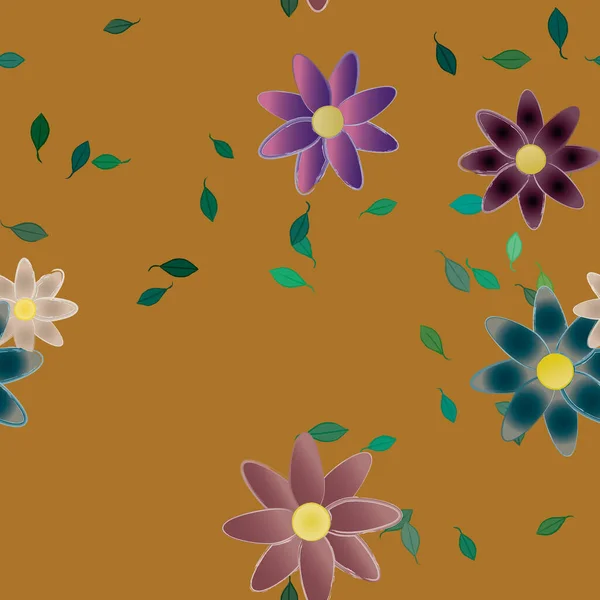 Vector Ilustración Flores Verano Pétalos Con Hojas Fondo Botánico — Vector de stock