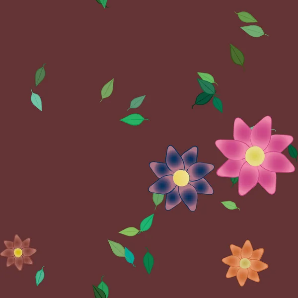 Composición Diseño Con Flores Simples Hojas Verdes Ilustración Vectorial — Archivo Imágenes Vectoriales