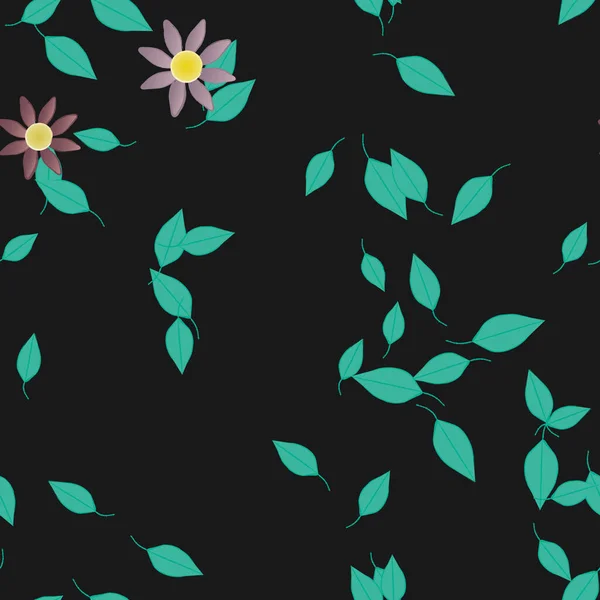 Composición Diseño Con Flores Simples Hojas Verdes Ilustración Vectorial — Vector de stock