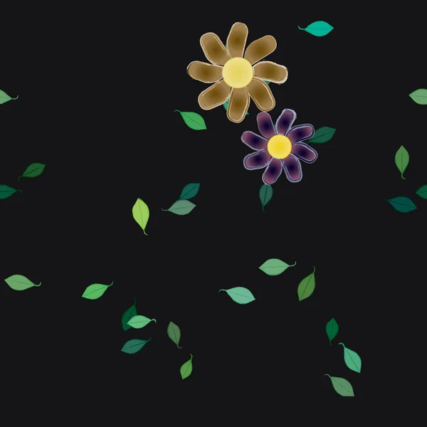 Composição Design Com Flores Simples Folhas Verdes Ilustração Vetorial — Vetor de Stock