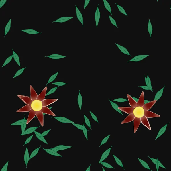 Composition Design Avec Fleurs Simples Feuilles Vertes Illustration Vectorielle — Image vectorielle