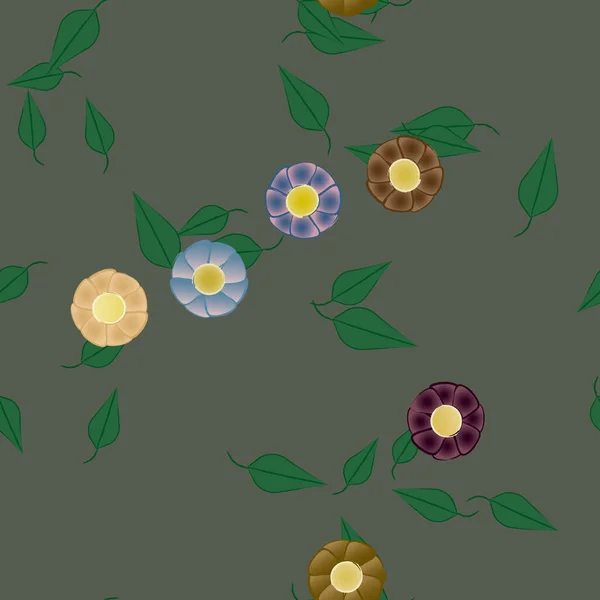 Vector Ilustración Flores Verano Pétalos Con Hojas Fondo Botánico — Archivo Imágenes Vectoriales